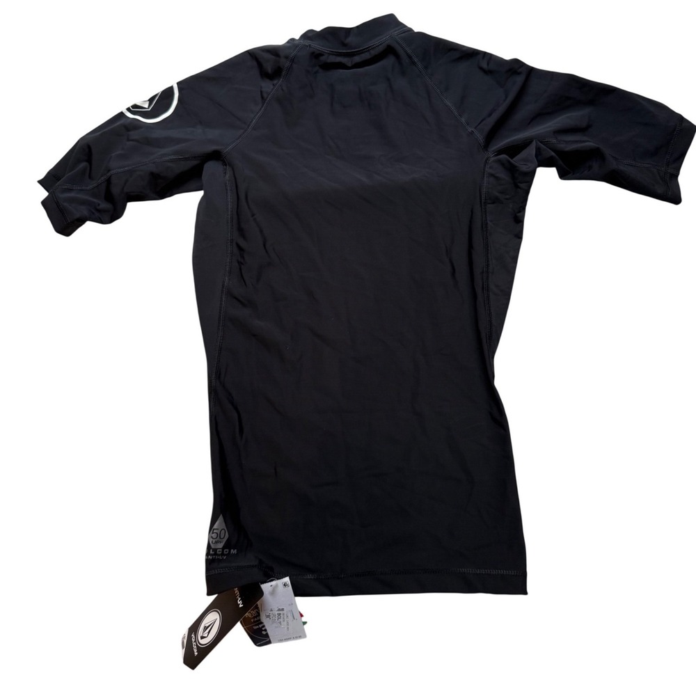 NWT Volcom Kids Black Short Sleeve Rash Guard UPF 50 Anti UV Swim Shirt Medium